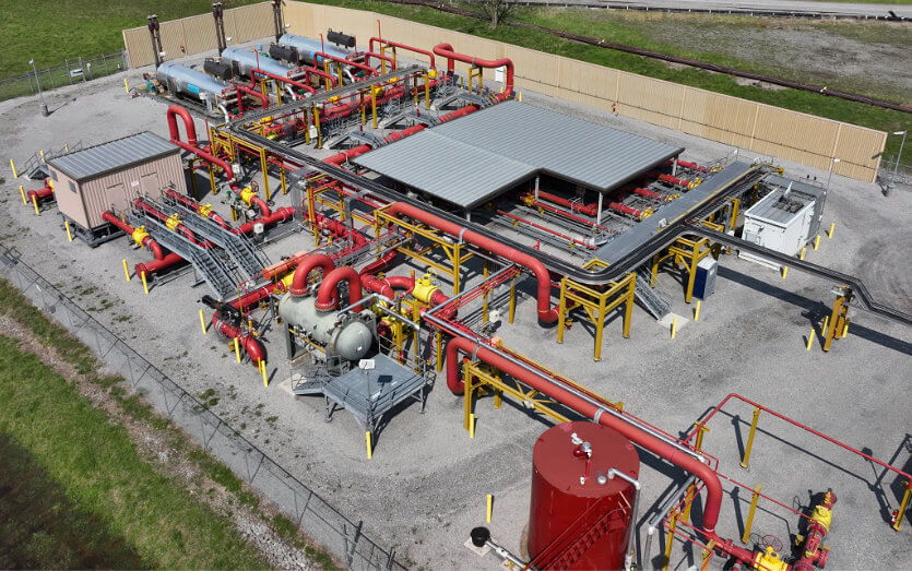 Aerial view of natural gas pipeline station