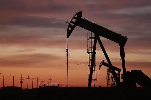 Oil Rig at Sunset; Oil Pipeline
